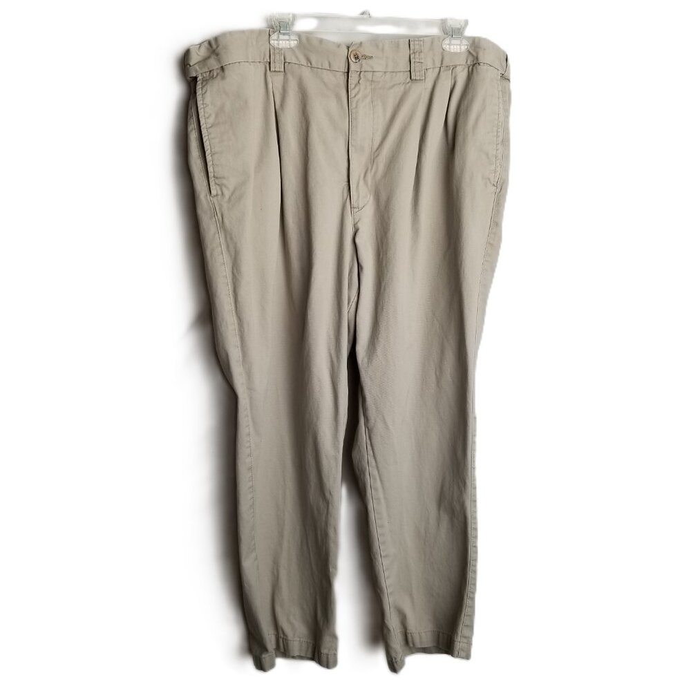 Mens 44x28 Khaki Chino Pants Big Tall Pleated Cotton Harbor Bay Casual Dress